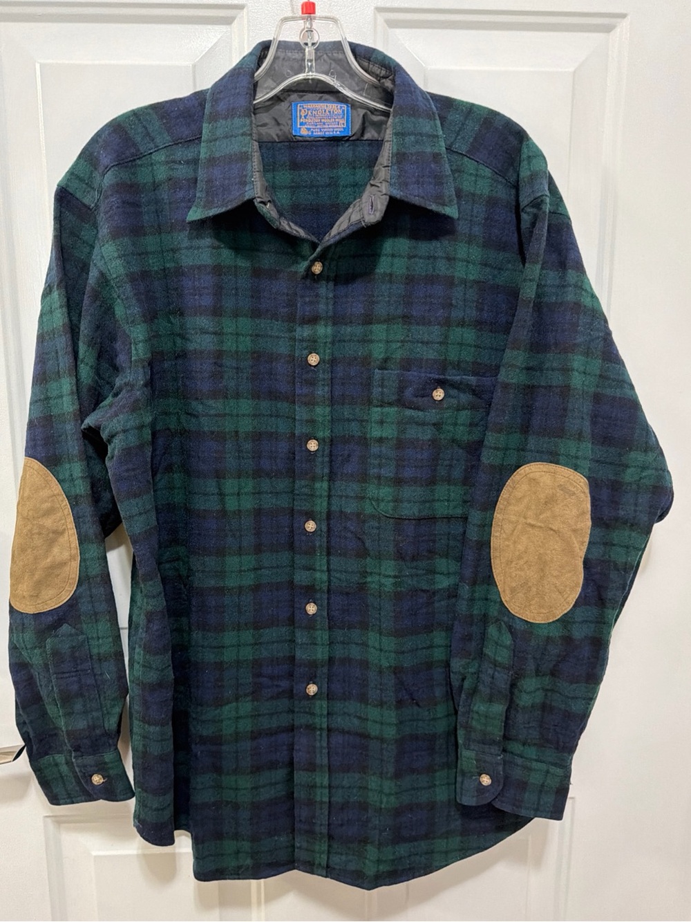 Vintage Men’s Pendleton Wool Shadow Plaid Flannel Blue/Green Size L